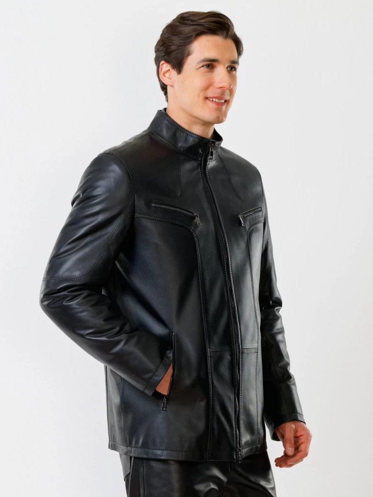 Мужская утепленная кожаная куртка пять молний премиум класса 537ш, черная, размер 50, артикул 27840-4