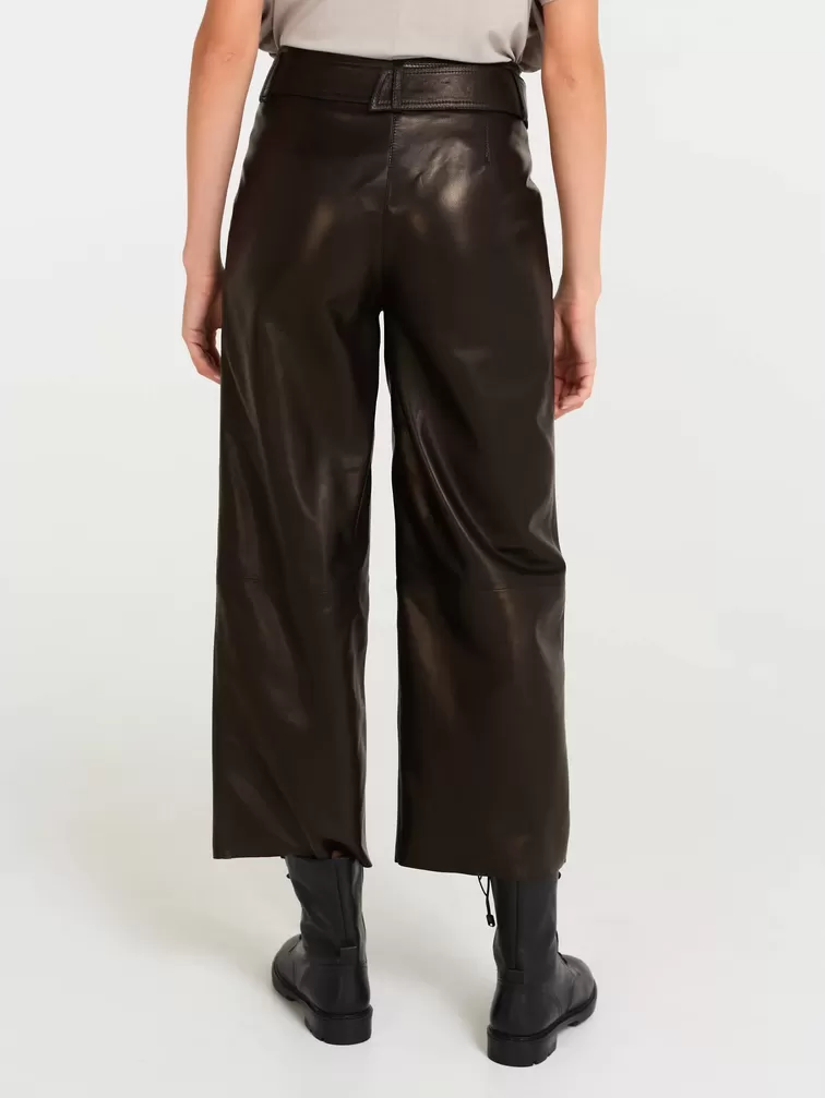 Кожаные укороченные брюки женские 05, из натуральной кожи, черные, р. 42, арт. 85090-3