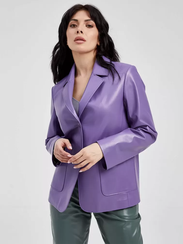 Кожаный пиджак женский 3016, сиреневый, р. 52, арт. 91680-0