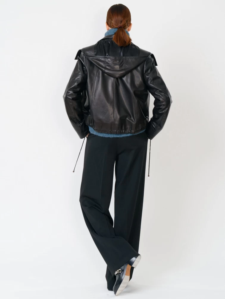 Кожаная куртка женская 305, с капюшоном, черная, размер 50, артикул 90820-4