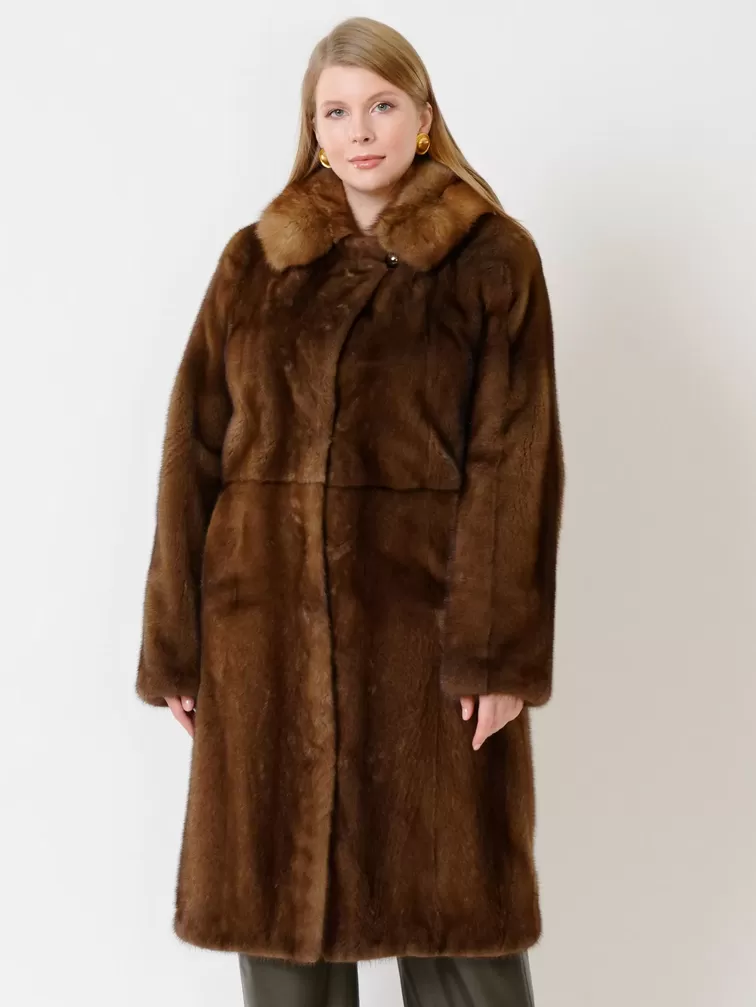 Зимний комплект женский: Пальто из меха норки 17417ав + Брюки 06, коричневый/оливковый, р. 48, арт. 111336-3