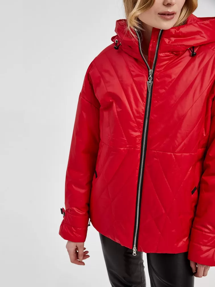 Текстильная утепленная куртка женская 20007, с капюшоном, красная, р. 42, арт. 25030-4