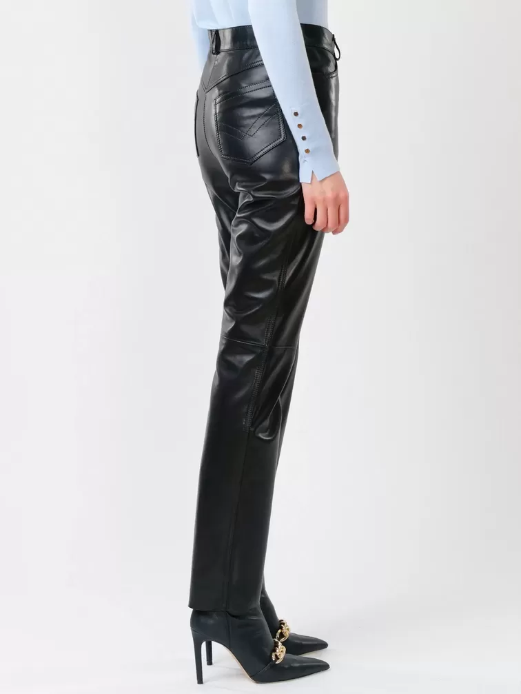 Кожаные зауженные брюки женские 02, из натуральной кожи, черные, р. 42, арт. 85230-5