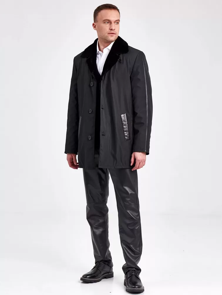 Текстильная куртка зимняя мужская 2352, на подкладке из овчины, черная, р. 50, арт. 40890-1
