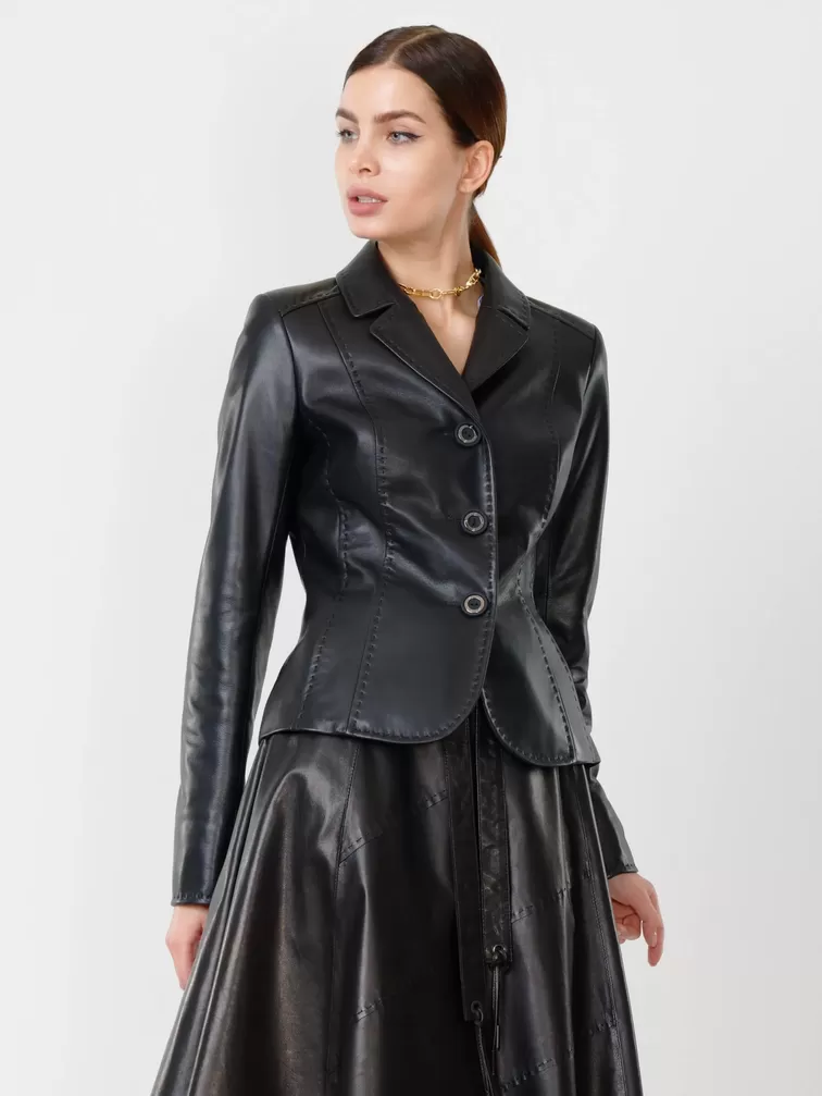 Кожаный пиджак женский 316рс, черный, р. 44, арт. 90961-0