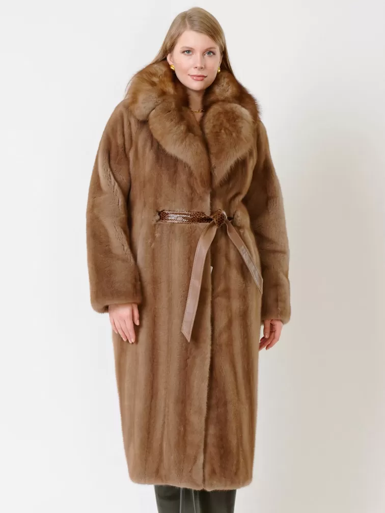 Зимний комплект: Пальто из меха норки 19009ав + Брюки женские 06, пастельный/оливковый, р. 52, арт. 111194-3