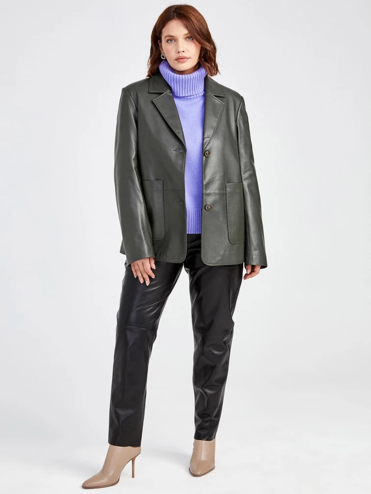 Кожаный пиджак женский 3016, оливковый, р. 46, арт. 91581-6