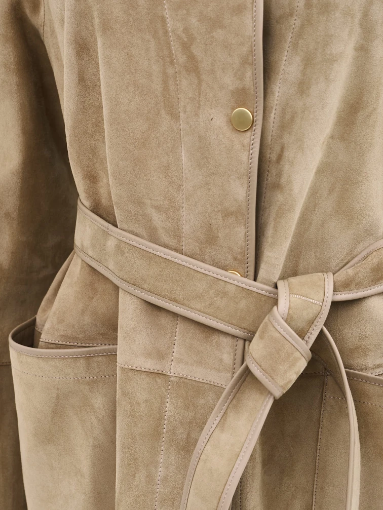 Бежевая женская замшевая куртка премиум класса 3105з, размер 46, артикул 92340-2