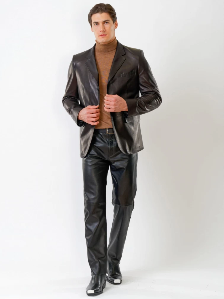 Кожаный костюм мужской: Пиджак 543 + Брюки 01, черный, р. 48, артикул 140160-5