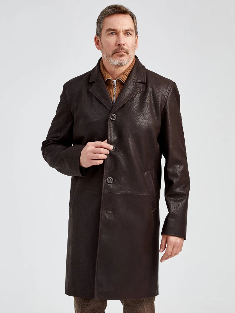 Кожаный пиджак удлиненный мужской 22/1, коричневый DS, размер 50, артикул 29560-2