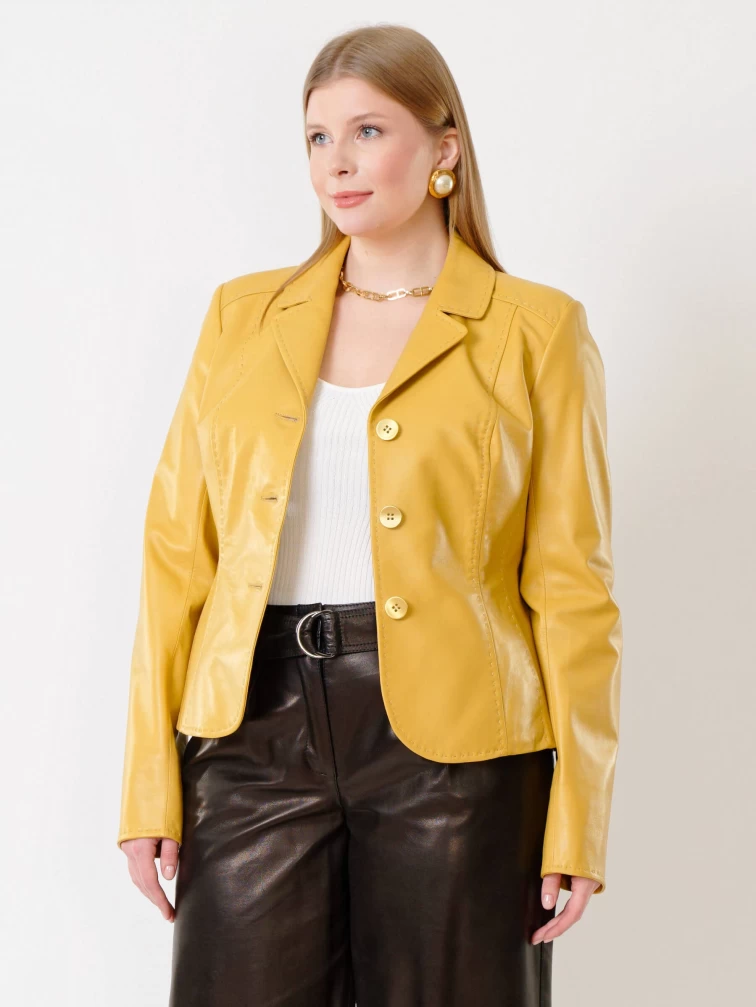Кожаный пиджак женский 316рс, желтый, р. 44, арт. 91232-2
