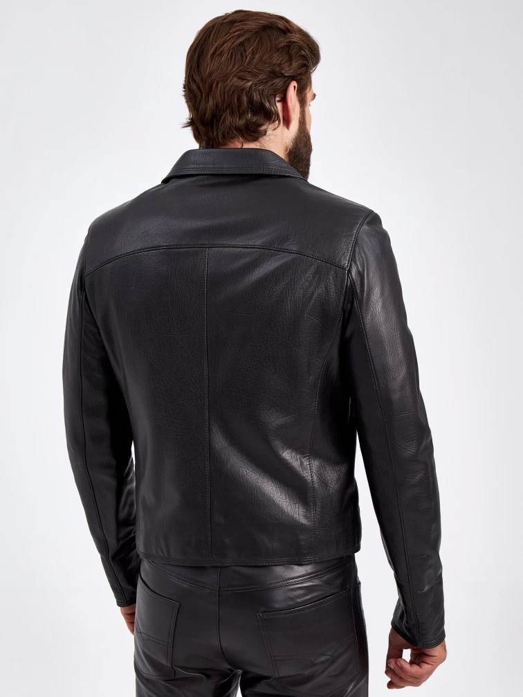 Кожаная куртка мужская 2010-9, короткая, черная, p. 46, арт. 29250-3