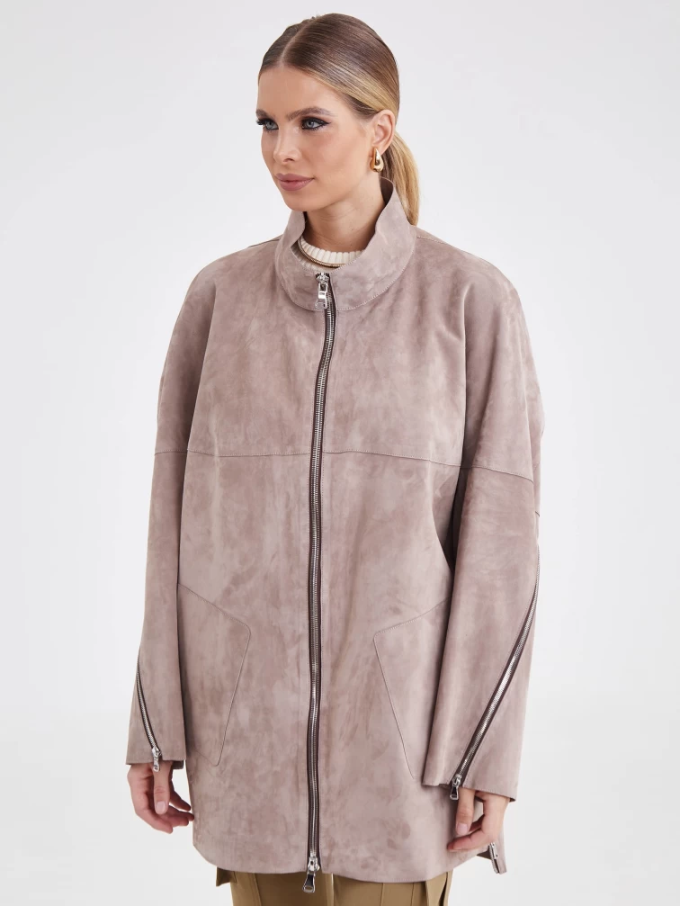 Женская замшевая куртка премиум класса 3037, светло-коричневая, размер 50, артикул 23161-1