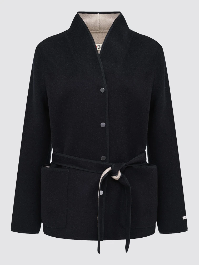 Черное полупальто кашемировое женское 1131-70, размер 46, артикул 92590-0