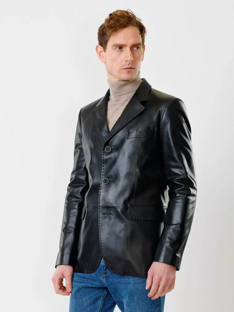 Кожаный пиджак мужской 543, черный, р. 48, арт. 28451-0