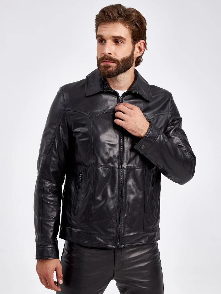Кожаная куртка мужская 504, короткая, черная, размер 50, артикул 29330-0