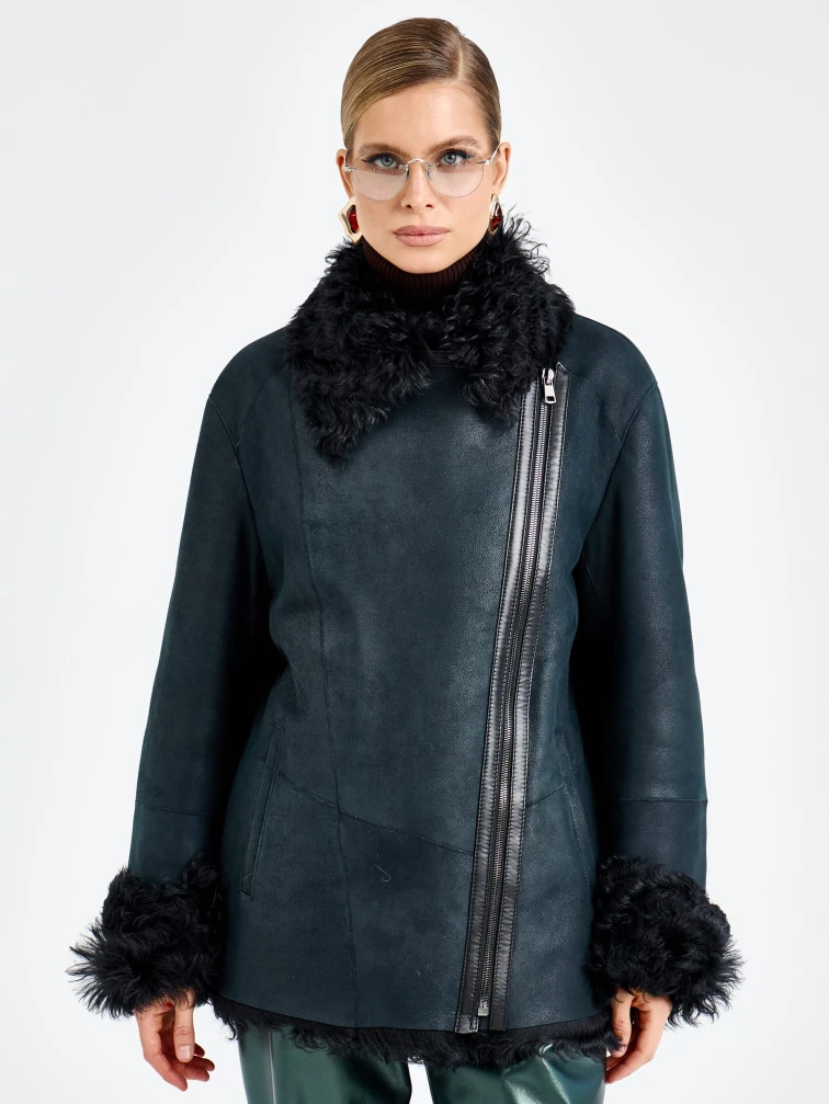 Короткая женская дубленка из тиградо 2088, синяя, размер 46, артикул 92700-4