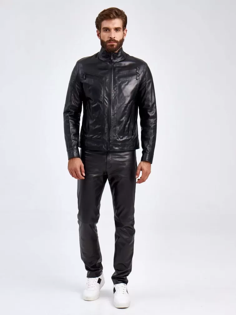 Кожаная куртка мужская 502, короткая, черная, p. 50, арт. 29110-5