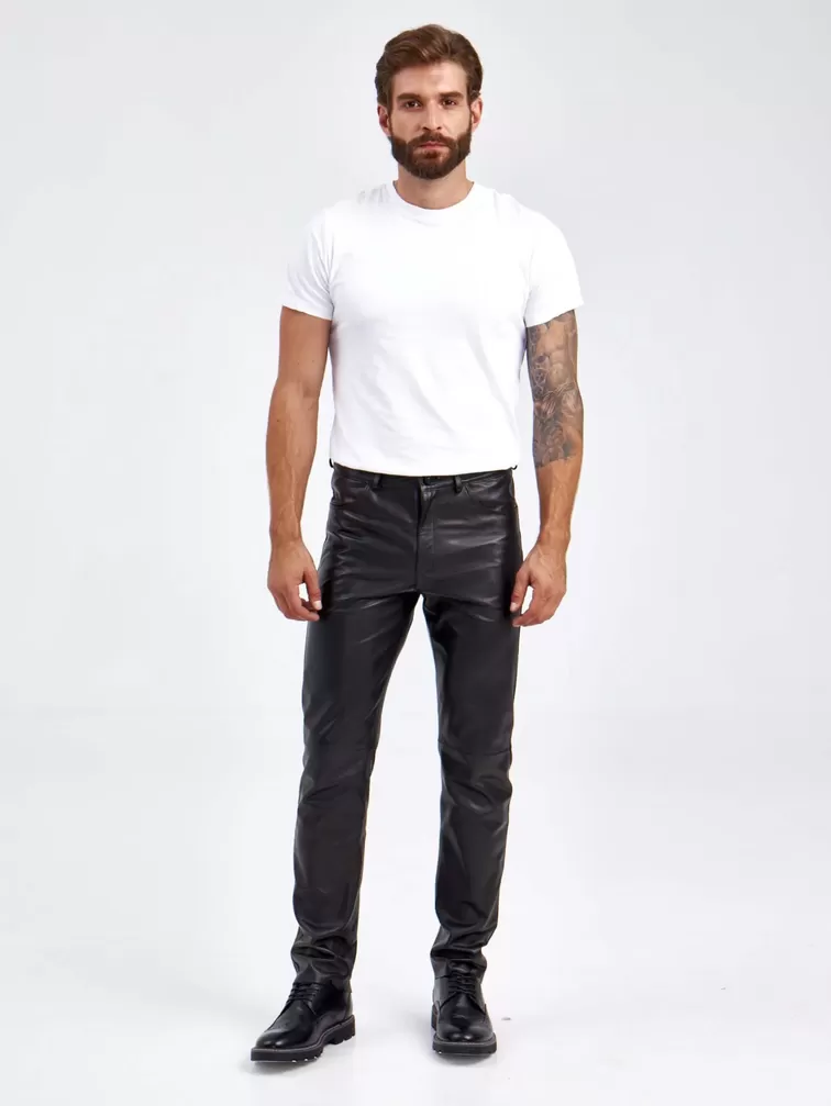 Кожаные брюки мужские 01, черные, p. 48, арт.120012-2