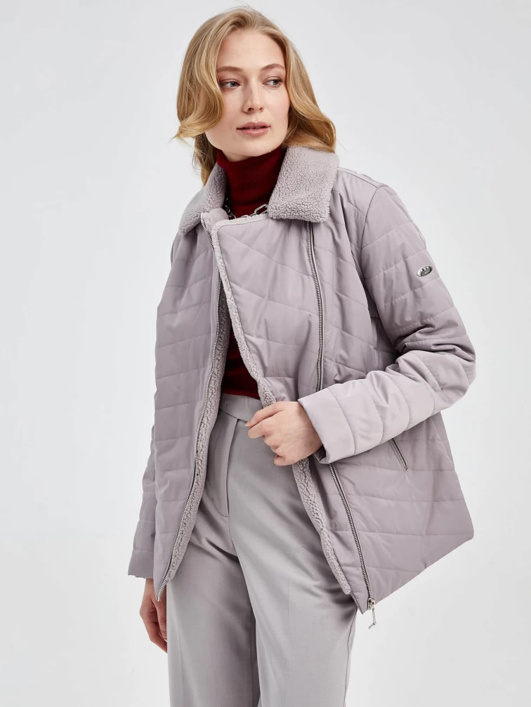 Текстильная утепленная женская куртка косуха 21130, бежевая, размер 42, артикул 25010-5