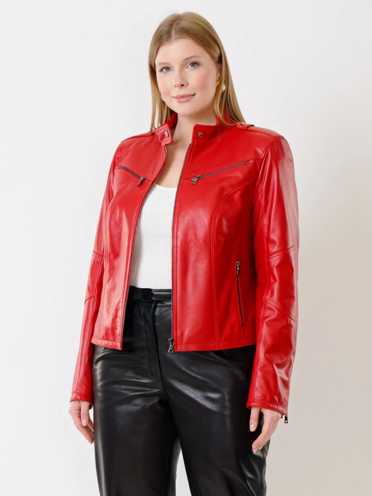 Кожаный комплект женский: Куртка 399 + Брюки 04, красный/черный, р. 46, арт. 111229-4