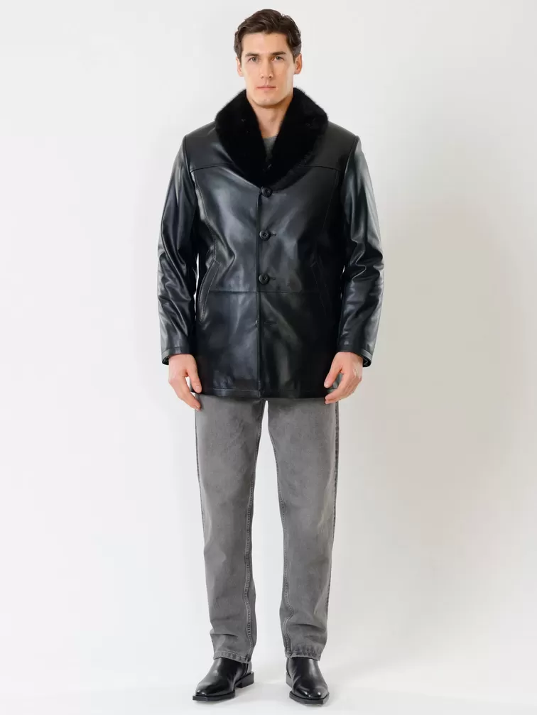 Кожаная куртка зимняя премиум класса мужская 534мех, с мехом норки, черная, р. 46, арт. 40280-3