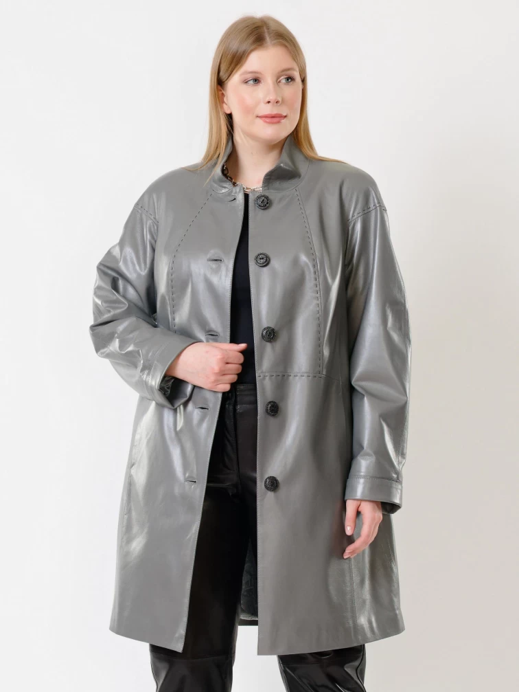 Кожаное пальто женское 378, серое, р. 50, арт. 91262-2