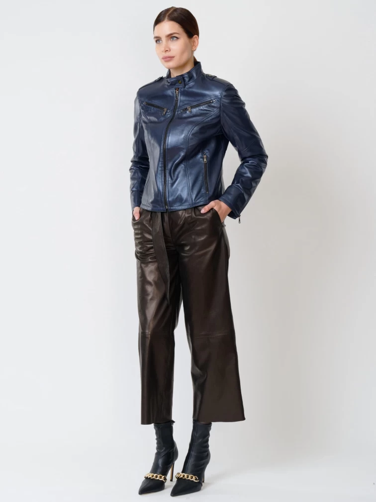 Кожаный комплект женский: Куртка 399 + Брюки 05, синий/черный, р. 44, арт. 111176-1