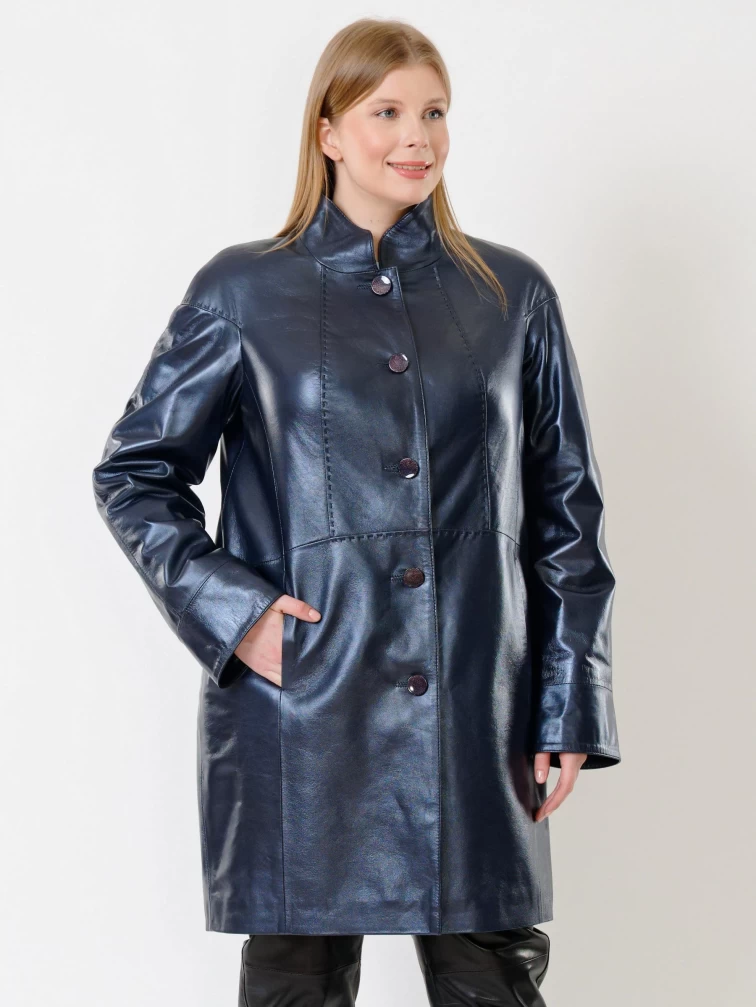 Кожаный комплект женский: Куртка 378 + Брюки 04, синий перламутр/черный, р. 46, арт. 111160-3