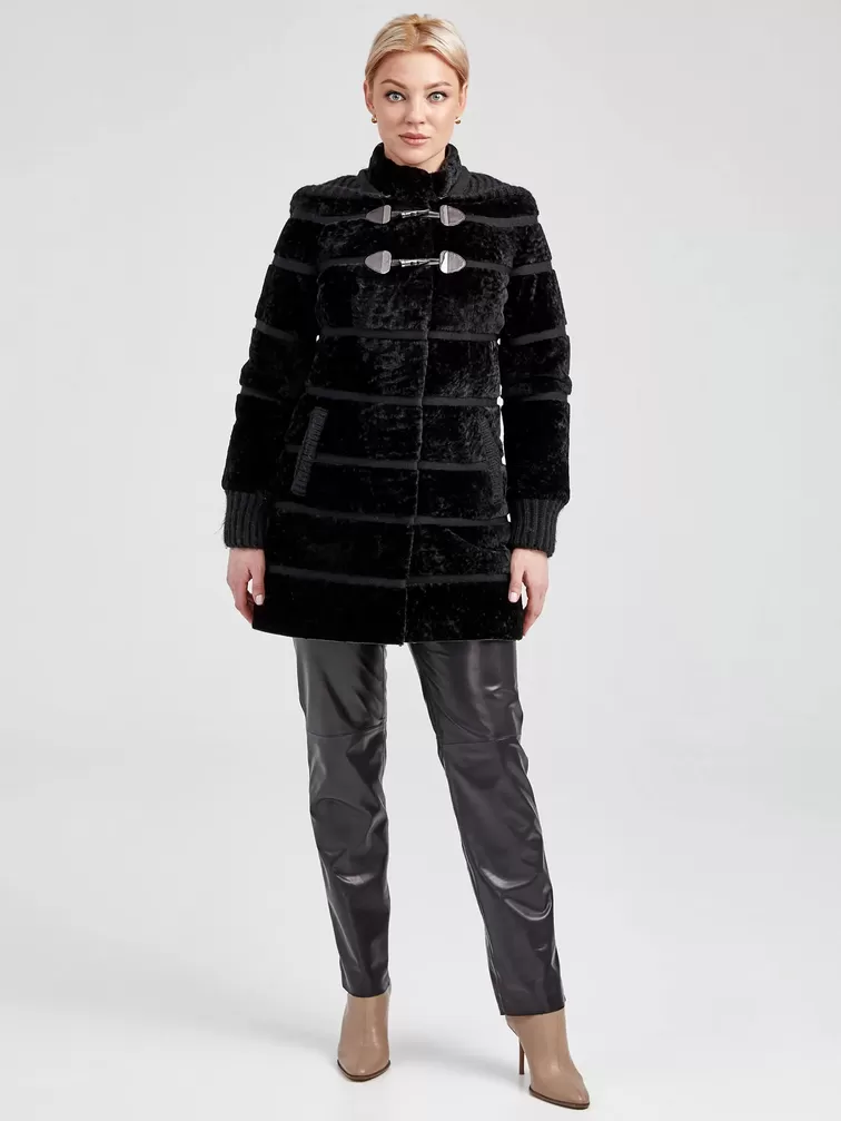 Демисезонный комплект женский: Куртка из астрагана 20мех + Брюки 03, черный, р. 42, арт. 111322-1