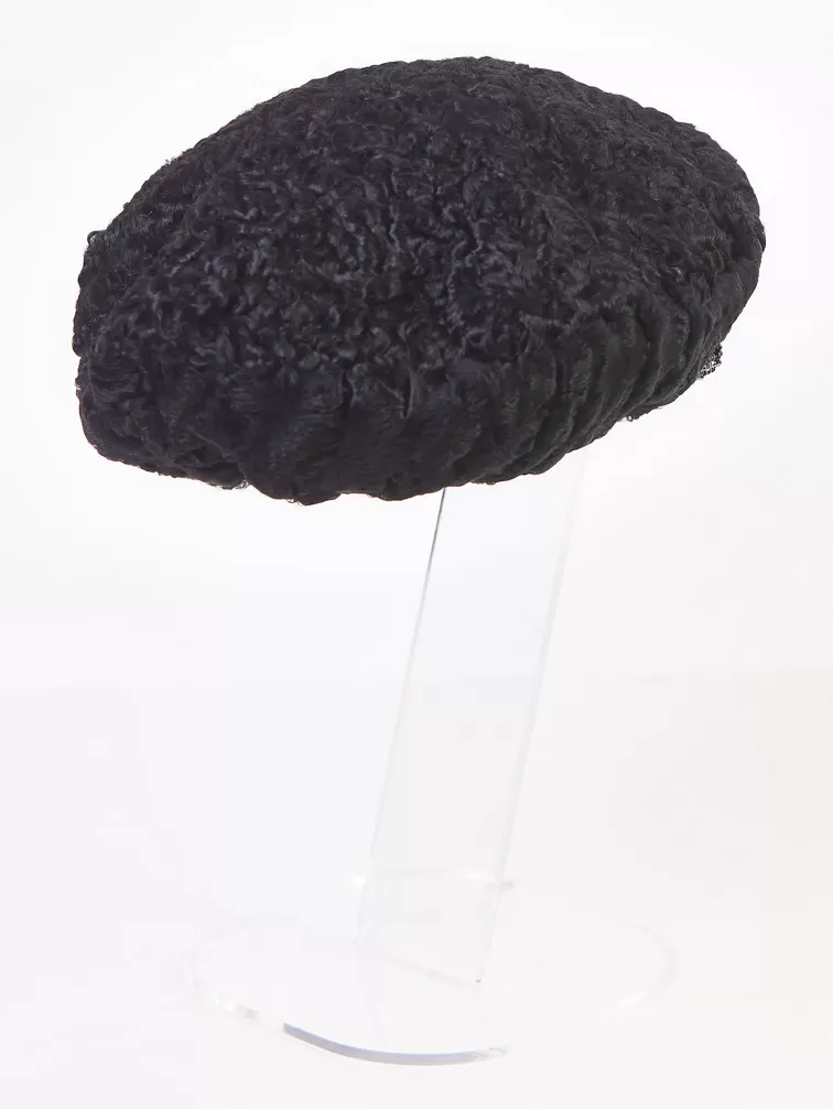 Меховой головной (берет) убор из меха каракуля женский М-277, черный, p. 58, арт. 51360-1