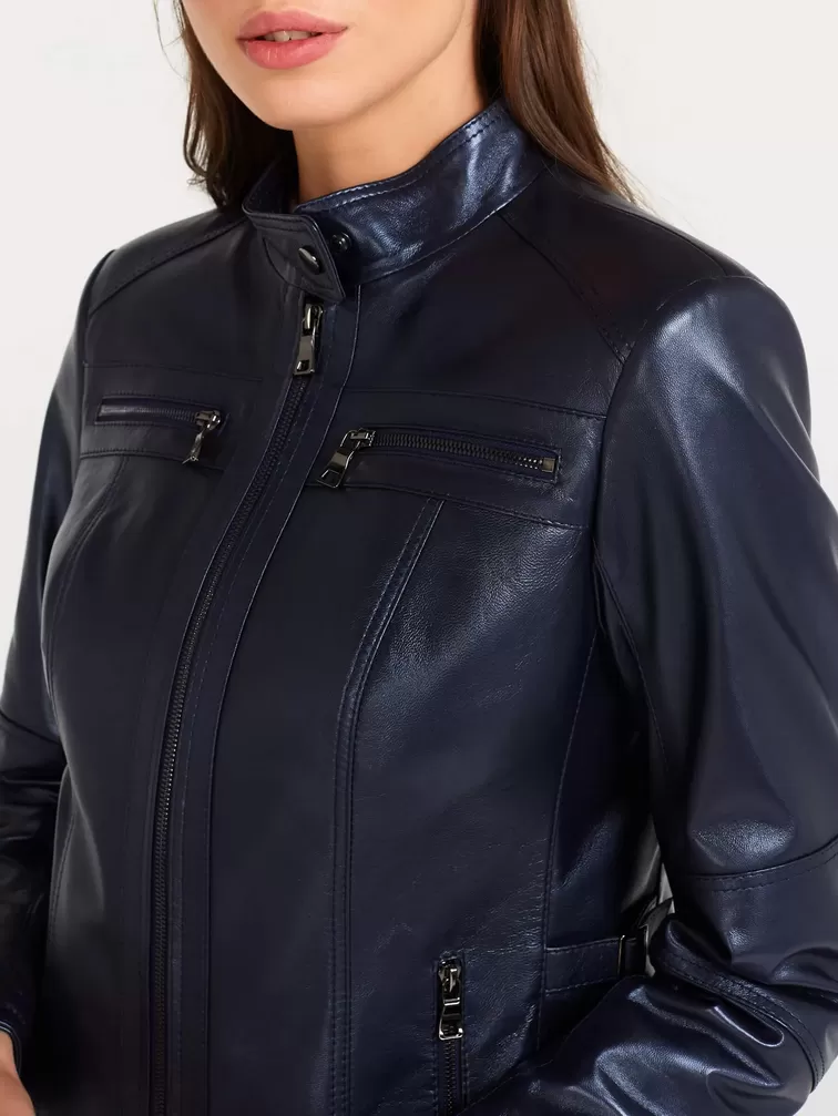 Кожаная утепленная куртка женская 301ш, синий перламутр, р. 44, арт. 23680-2