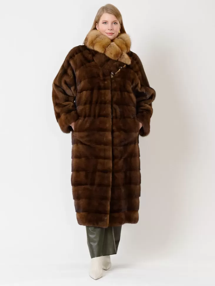 Пальто из меха норки с соболем 1150в, коричневый, артикул 32750-5