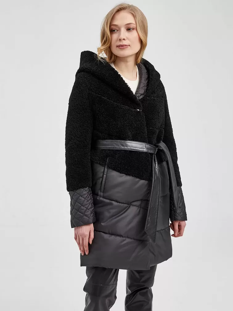 Демисезонный комплект женский: Пальто комбинированное 807 + Брюки 02, черный, р. 42, арт. 111228-2