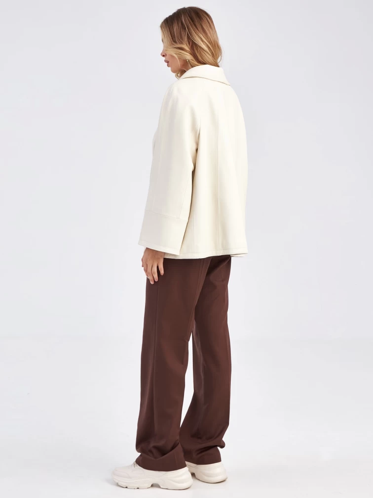Кожаная женская куртка оверсайз премиум класса 3046, белая, размер 54, артикул 23280-5