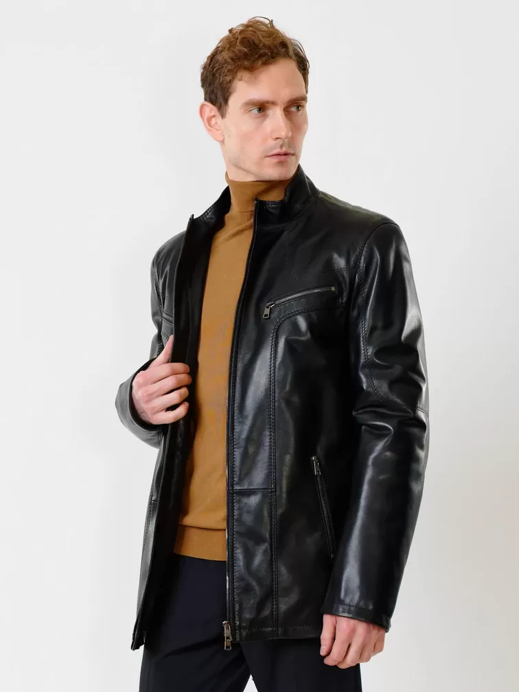 Кожаная куртка утепленная мужская 537ш, черная, р. 48, арт. 40221-2