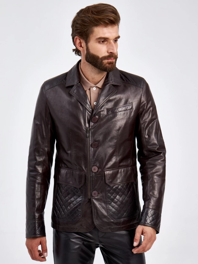 Утепленный мужской кожаный пиджак 530ш, коричневая, размер 50, артикул 29130-0