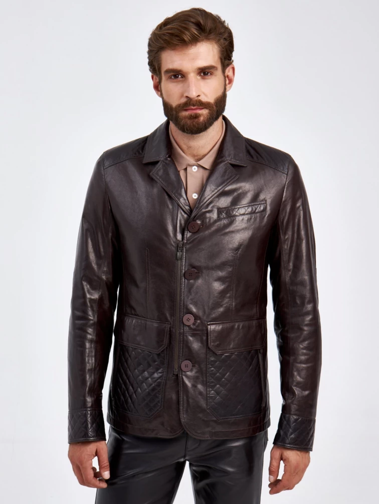 Утепленный мужской кожаный пиджак 530ш, коричневая, размер 50, артикул 29130-3
