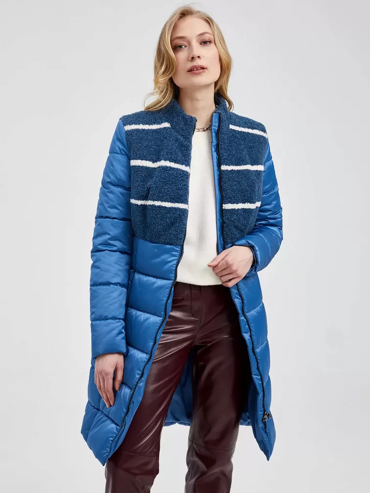 Демисезонный комплект женский: Пальто комбинированное 805 + Брюки 02, голубой/бордовый, р. 42, арт. 111304-2