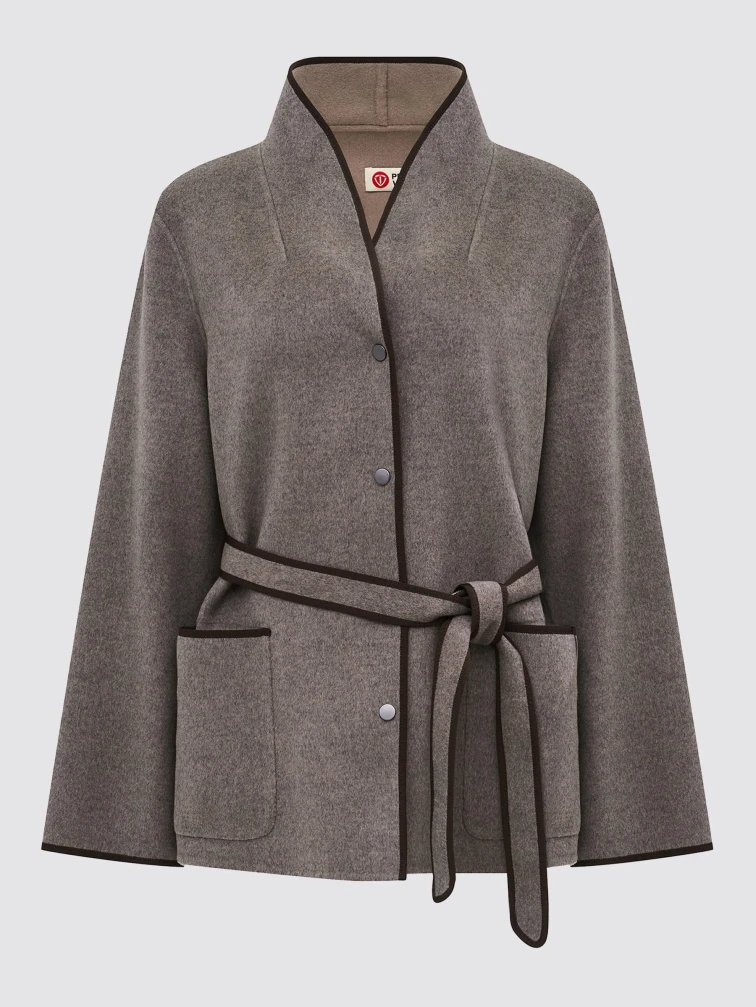 Серо-коричневое полупальто кашемировое женское 1131-70, размер 46, артикул 92600-0