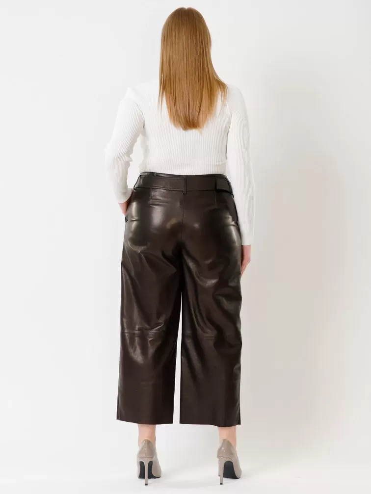 Кожаные укороченные брюки женские 05, из натуральной кожи, черные, р. 42, арт. 85402-1