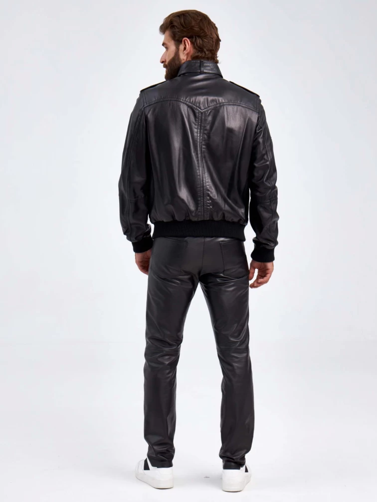 Кожаная куртка бомбер мужская Пит, черная, p. 50, арт. 29190-2