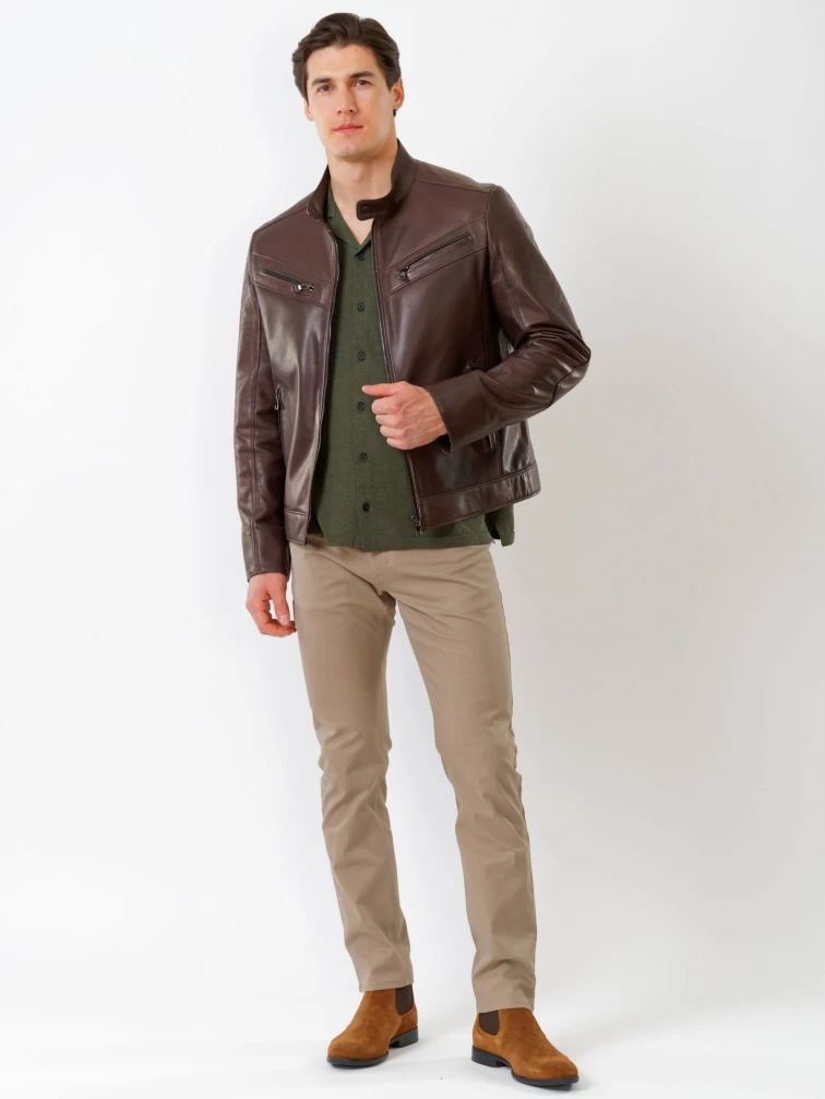 Кожаная куртка мужская 546, коричневая, размер 50, артикул 28711-3