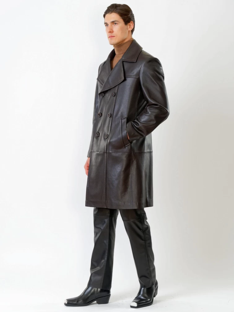 Двубортный мужской кожаный плащ премиум класса Чикаго, коричневый, размер 46, артикул 28801-3