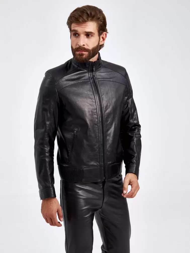 Кожаная куртка мужская 531, короткая, черная, p. 50, арт. 29140-0