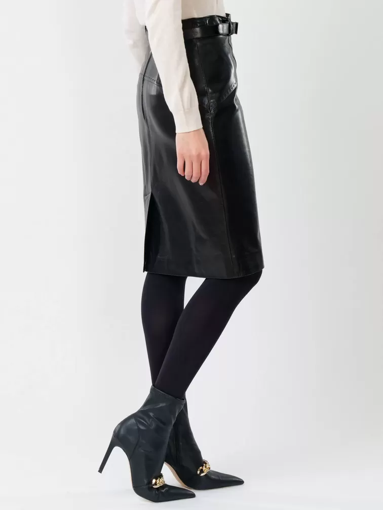 Кожаная юбка-карандаш 02рс, из натуральной кожи, черная, р. 44, арт. 85280-6