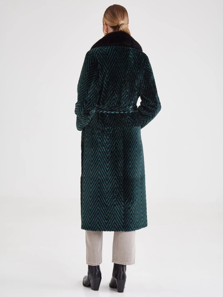 Двустороннее женское пальто с воротником из мехом норки премиум класса 2003, зеленое, размер 46, артикул 25480-6