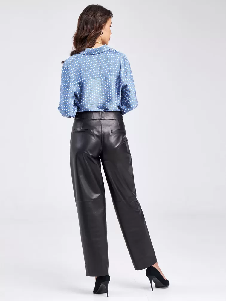 Кожаные брюки со стрелкой премиум класса женские 08, из натуральной кожи, черные, р. 42, арт. 85920-5