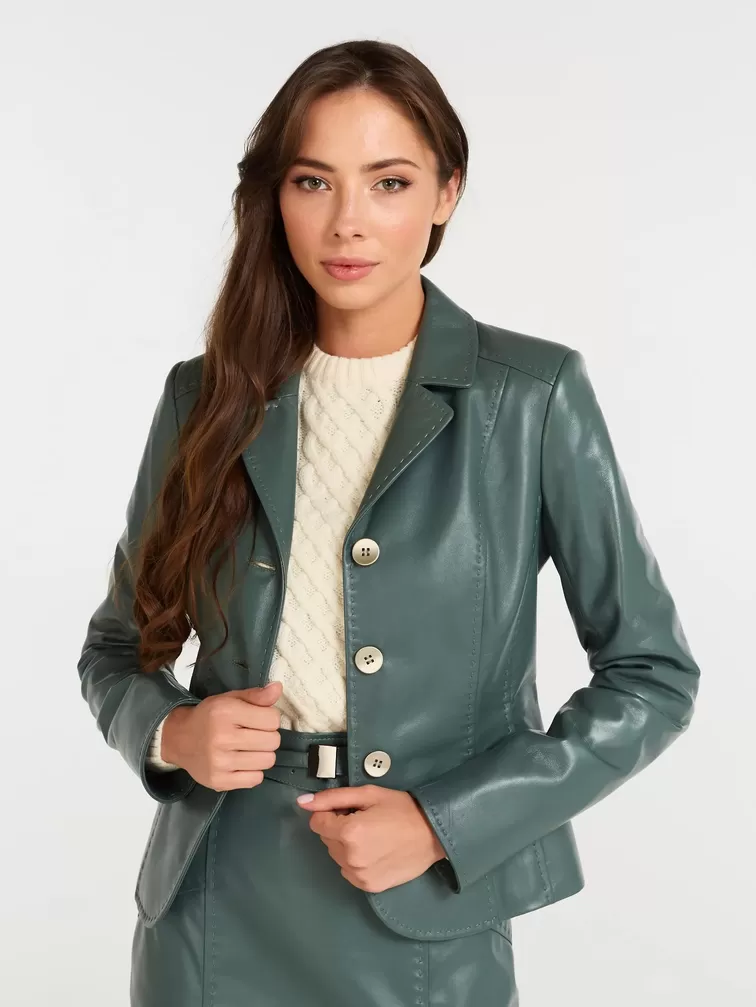 Кожаный пиджак женский 316рс, оливковый, р. 42, арт. 90250-1