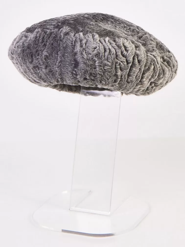 Меховой головной (берет) убор из меха каракуля женский М-277, серый, p. 58, арт. 51345-0